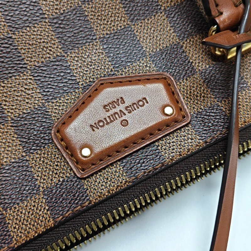 LOUIS VUITTON BELMONT棕色塗層帆布棋盤格手提包金色五金-8