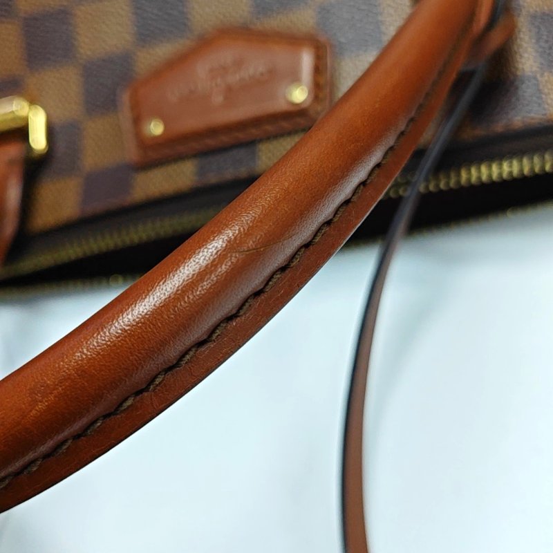 LOUIS VUITTON BELMONT棕色塗層帆布棋盤格手提包金色五金-9