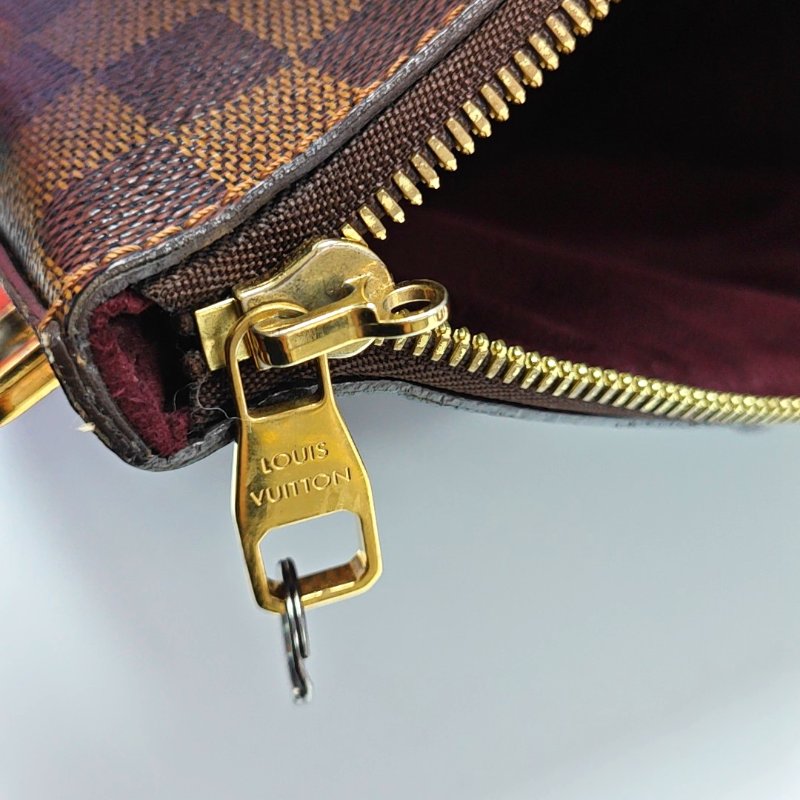 LOUIS VUITTON BELMONT棕色塗層帆布棋盤格手提包金色五金-14