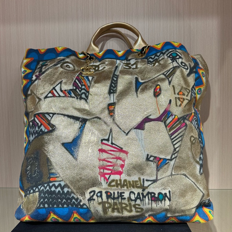 CHENEL香奈兒塗鴉帆布包大號-0