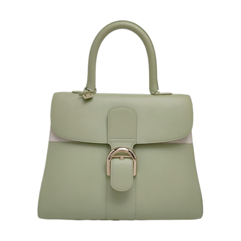 DELVAUX Brillant中號綠色牛皮鉚釘手提包單肩包斜挎包銀色五金-0