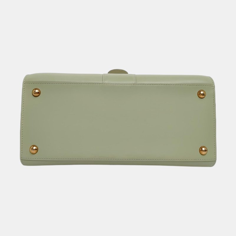 DELVAUX Brillant中號綠色牛皮鉚釘手提包單肩包斜挎包銀色五金-5