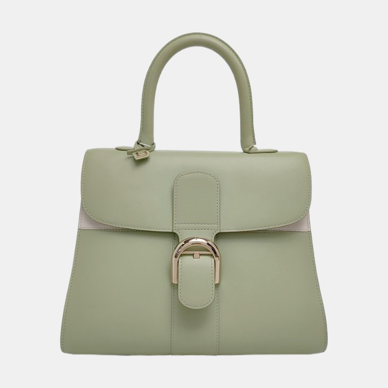 DELVAUX Brillant中號綠色牛皮鉚釘手提包單肩包斜挎包銀色五金-7