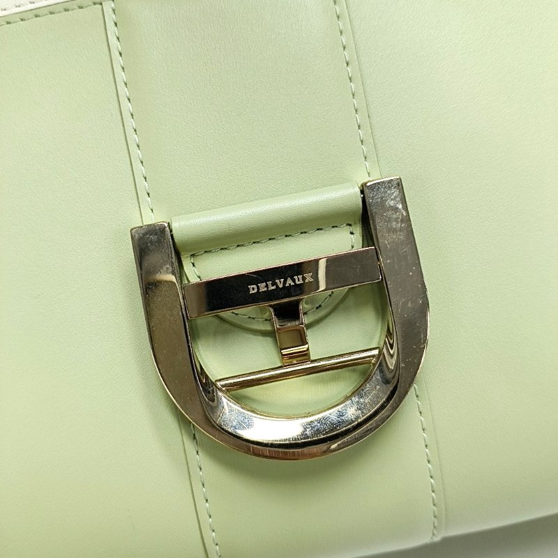DELVAUX Brillant中號綠色牛皮鉚釘手提包單肩包斜挎包銀色五金-10
