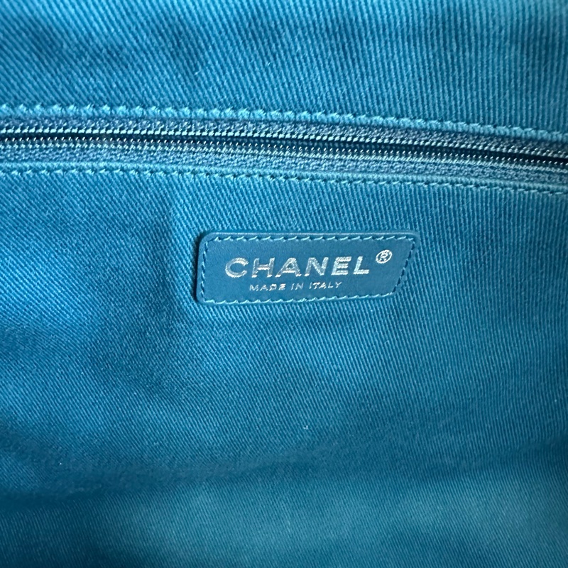 CHANEL香奈兒字母羊羔毛絨鏈條托特包大號 藍黑色-7