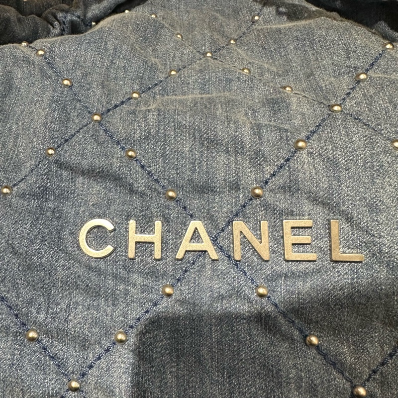 CHANEL香奈兒24s銀扣 菱格珍珠 丹寧牛仔小號 藍色-4