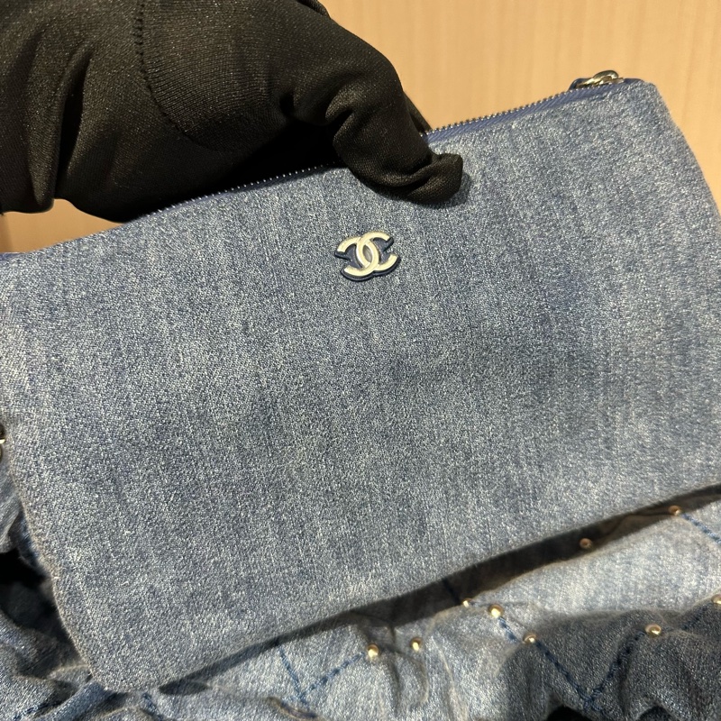 CHANEL香奈兒24s銀扣 菱格珍珠 丹寧牛仔小號 藍色-8