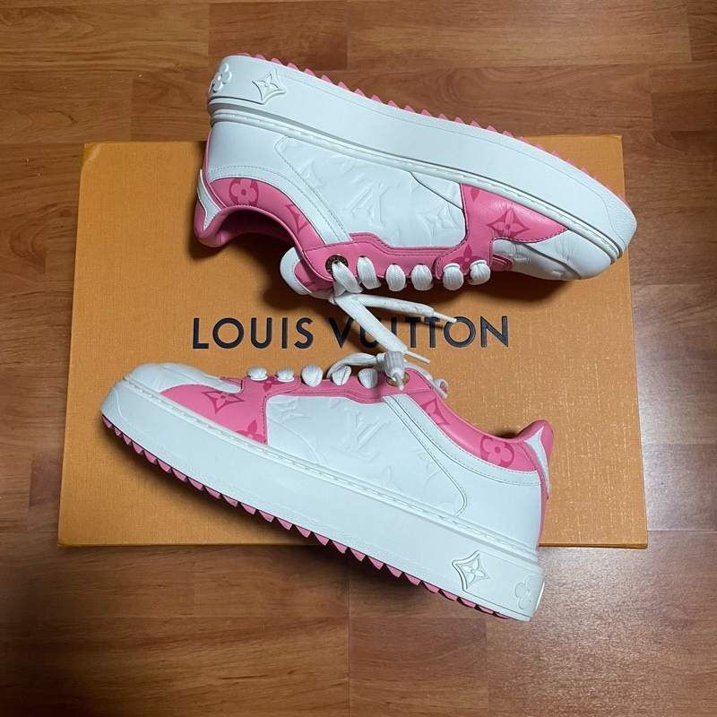 路易威登白粉色休閒鞋Lv Time Out滿印低幫板鞋36碼-7