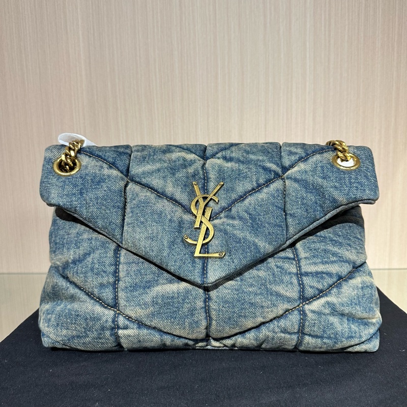 YSL聖羅蘭 LOULOUPUFFE 棉雲朵包 枕頭包 牛仔藍色-0