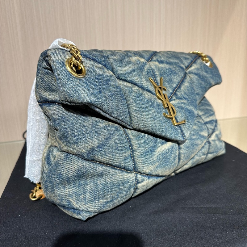 YSL聖羅蘭 LOULOUPUFFE 棉雲朵包 枕頭包 牛仔藍色-1