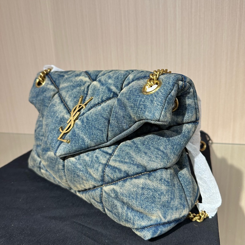 YSL聖羅蘭 LOULOUPUFFE 棉雲朵包 枕頭包 牛仔藍色-2