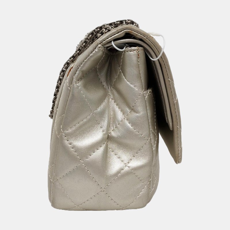 CHANEL 2.55 Maxi 超大號 銀色羊皮菱格紋絎縫單肩包斜挎包 銀色五金 12開-3