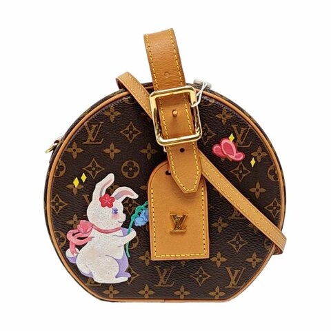 LOUIS VUITTON BOITE CHAPEAU 小號棕色塗層帆布老花印花圓餅包單肩包手提包斜挎包金色五金可拆卸肩帶