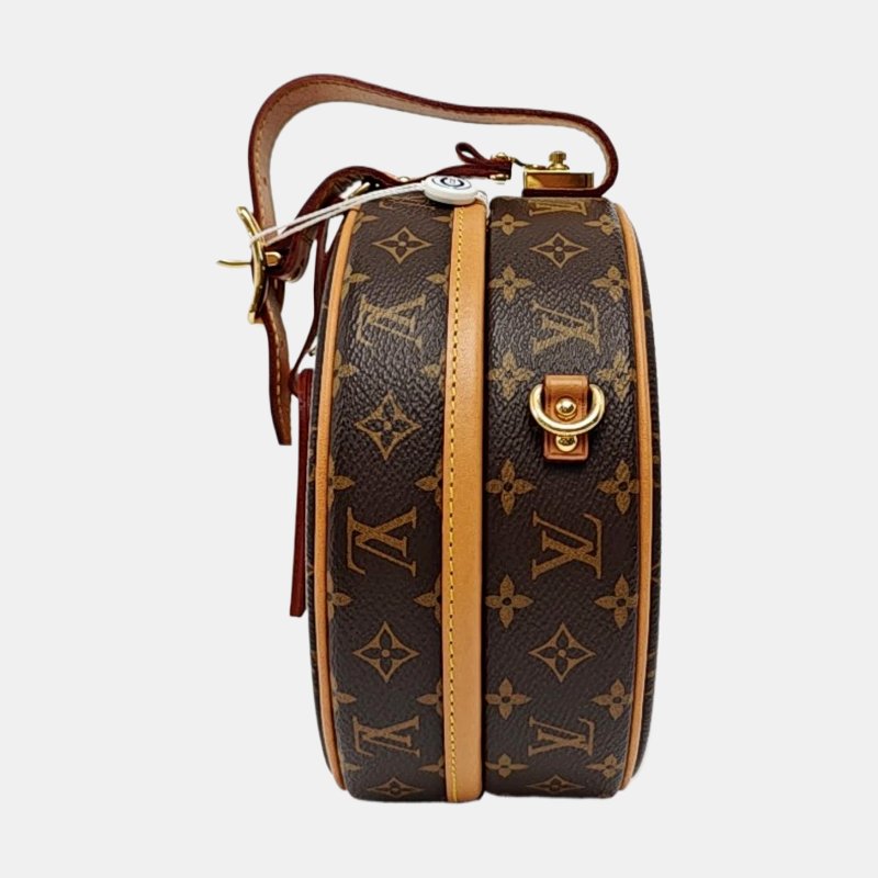 LOUIS VUITTON BOITE CHAPEAU 小號棕色塗層帆布老花印花圓餅包單肩包手提包斜挎包金色五金可拆卸肩帶-2