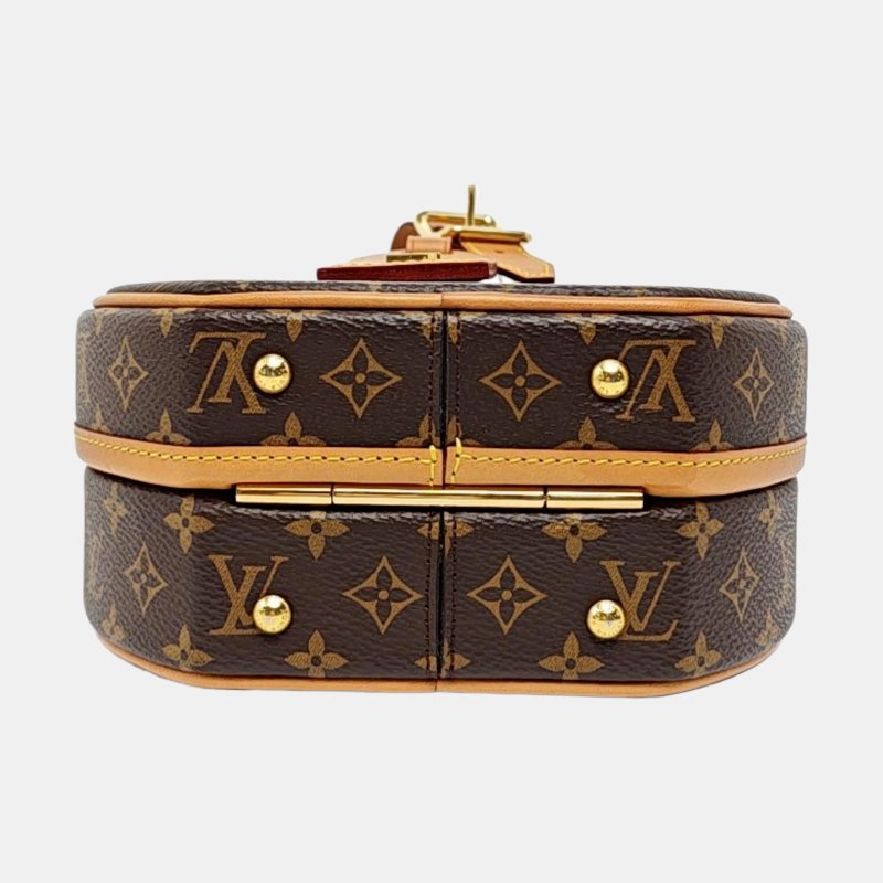 LOUIS VUITTON BOITE CHAPEAU 小號棕色塗層帆布老花印花圓餅包單肩包手提包斜挎包金色五金可拆卸肩帶-5