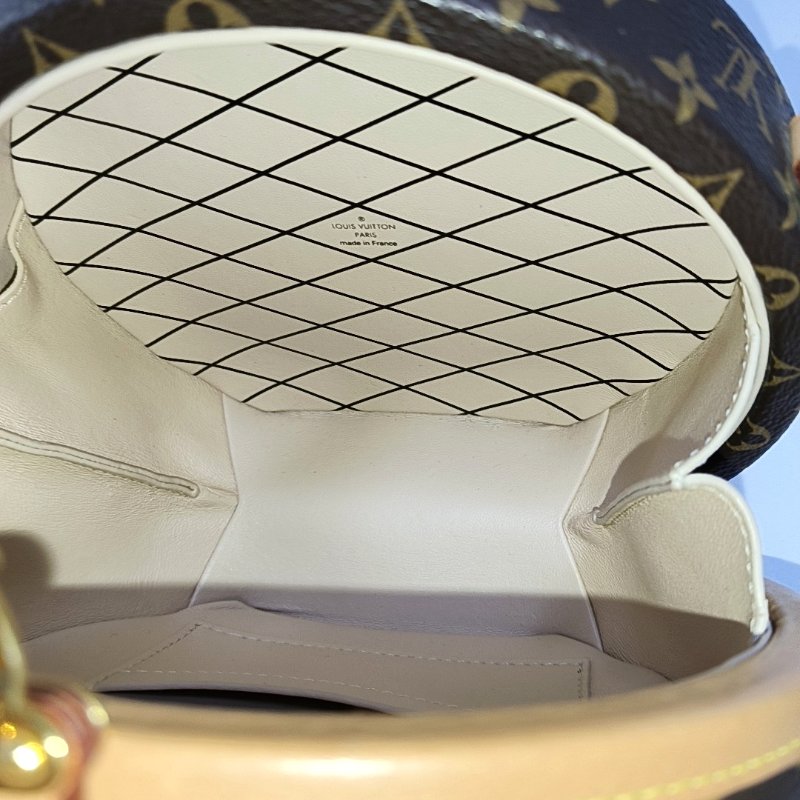 LOUIS VUITTON BOITE CHAPEAU 小號棕色塗層帆布老花印花圓餅包單肩包手提包斜挎包金色五金可拆卸肩帶-6