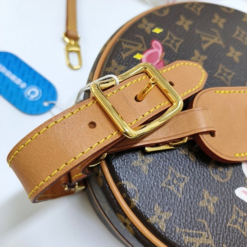 LOUIS VUITTON BOITE CHAPEAU 小號棕色塗層帆布老花印花圓餅包單肩包手提包斜挎包金色五金可拆卸肩帶-9