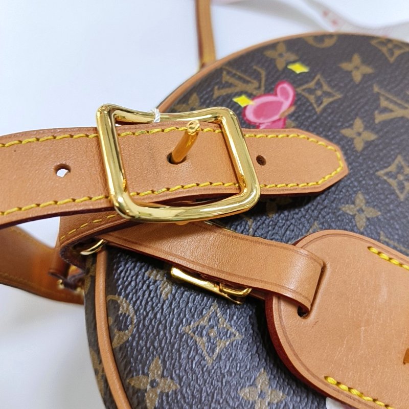 LOUIS VUITTON BOITE CHAPEAU 小號棕色塗層帆布老花印花圓餅包單肩包手提包斜挎包金色五金可拆卸肩帶-10