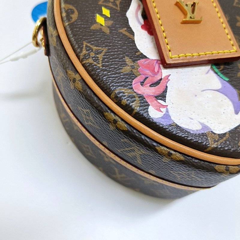LOUIS VUITTON BOITE CHAPEAU 小號棕色塗層帆布老花印花圓餅包單肩包手提包斜挎包金色五金可拆卸肩帶-12
