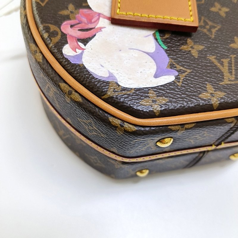 LOUIS VUITTON BOITE CHAPEAU 小號棕色塗層帆布老花印花圓餅包單肩包手提包斜挎包金色五金可拆卸肩帶-13