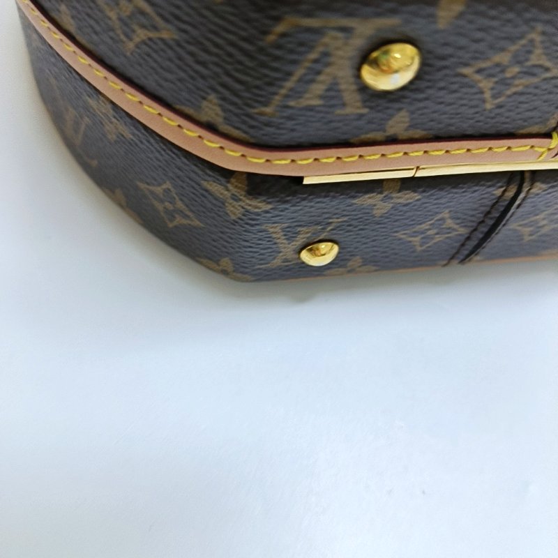LOUIS VUITTON BOITE CHAPEAU 小號棕色塗層帆布老花印花圓餅包單肩包手提包斜挎包金色五金可拆卸肩帶-14