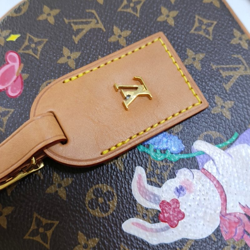 LOUIS VUITTON BOITE CHAPEAU 小號棕色塗層帆布老花印花圓餅包單肩包手提包斜挎包金色五金可拆卸肩帶-19