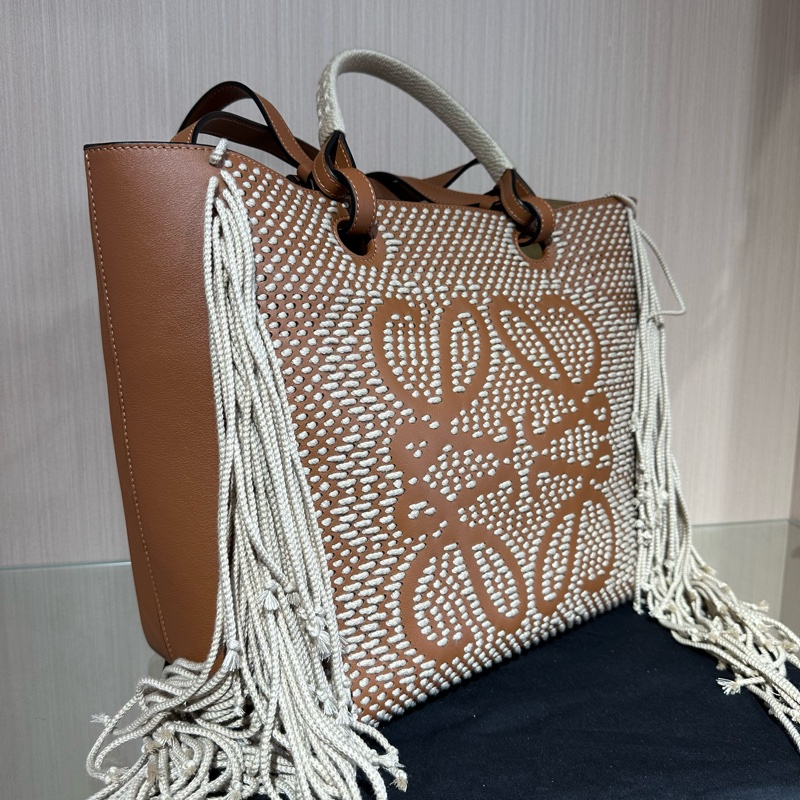 LOEWE羅意威 Anagram流蘇編織小牛皮 托特包 棕色-1