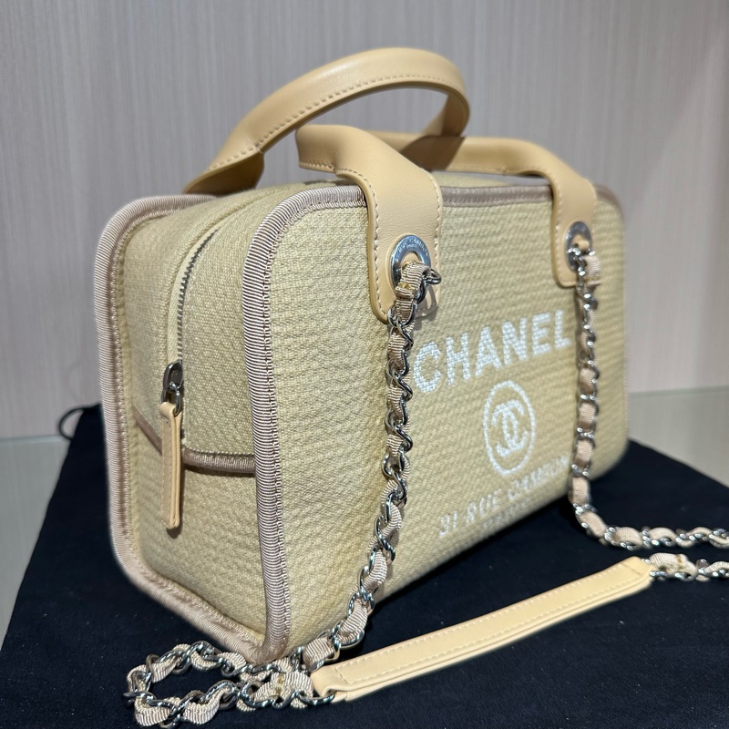 CHANEL香奈兒雙C混合纖維 鏈條包 黃色-1