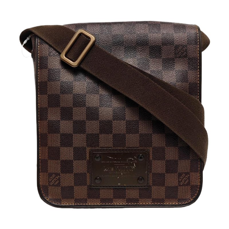 LOUIS VUITTON BROOKLYN小號棕色塗層帆布棋盤格單肩包金色五金-0