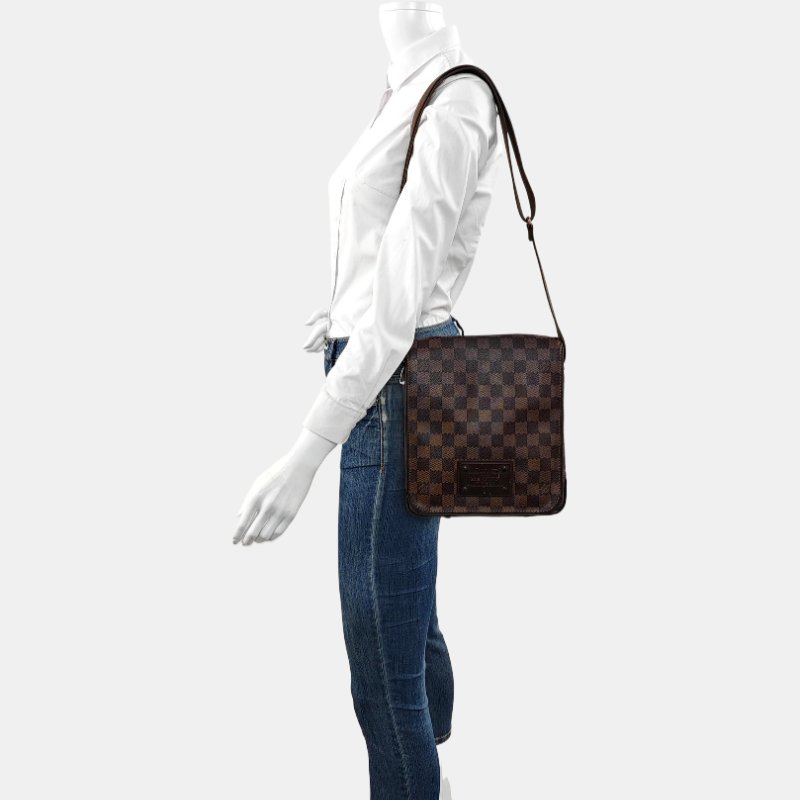 LOUIS VUITTON BROOKLYN小號棕色塗層帆布棋盤格單肩包金色五金-1