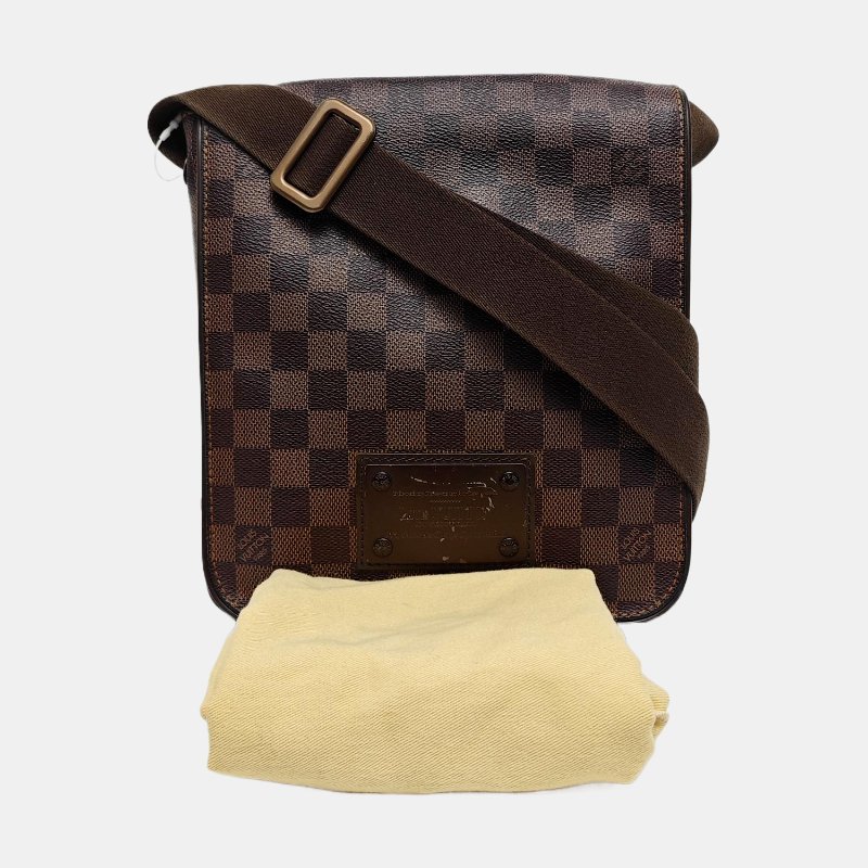 LOUIS VUITTON BROOKLYN小號棕色塗層帆布棋盤格單肩包金色五金-7