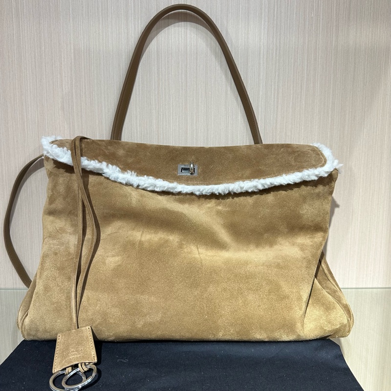 巴黎世家Rodeo絨面皮 單肩包 大號 褐色-0