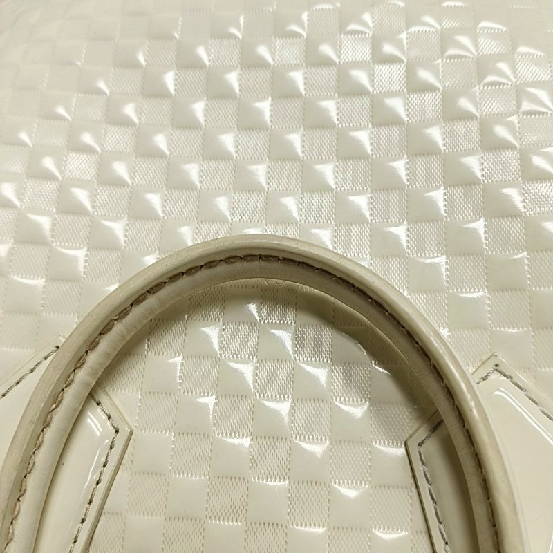 LOUIS VUITTON SPEEDY CUBE 小號白色漆皮棋盤格波士頓包單肩包手提包斜挎包銀色五金可拆卸肩帶-10