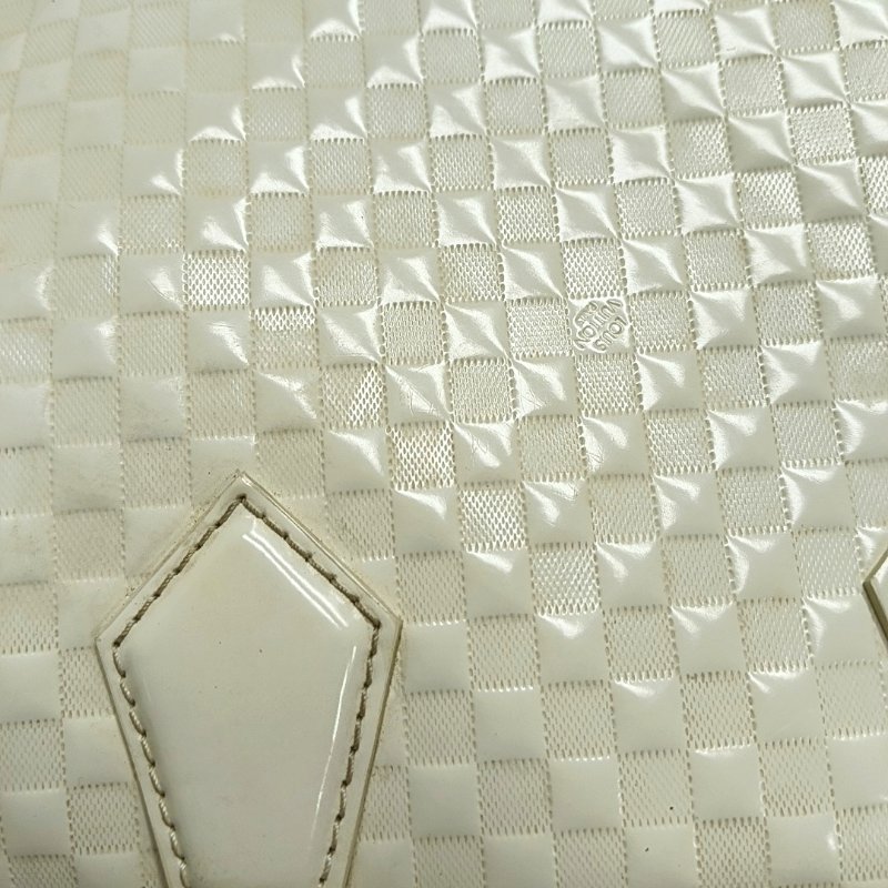 LOUIS VUITTON SPEEDY CUBE 小號白色漆皮棋盤格波士頓包單肩包手提包斜挎包銀色五金可拆卸肩帶-13