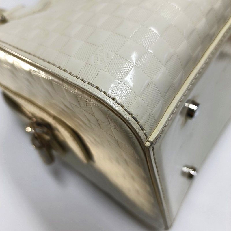 LOUIS VUITTON SPEEDY CUBE 小號白色漆皮棋盤格波士頓包單肩包手提包斜挎包銀色五金可拆卸肩帶-14