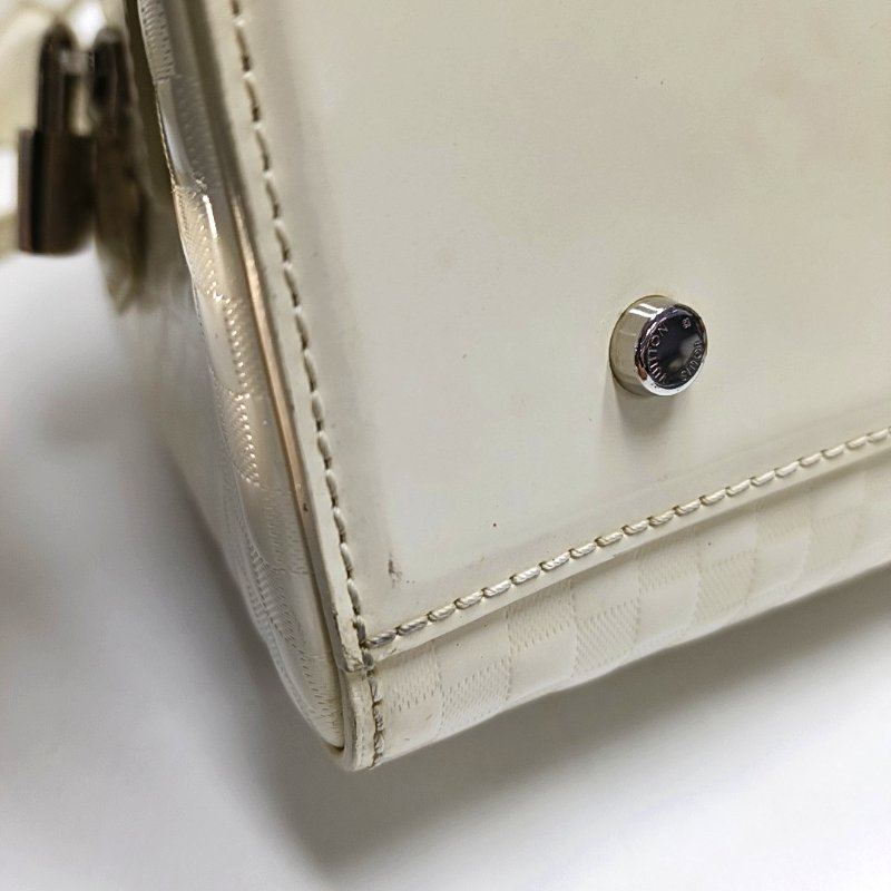 LOUIS VUITTON SPEEDY CUBE 小號白色漆皮棋盤格波士頓包單肩包手提包斜挎包銀色五金可拆卸肩帶-15