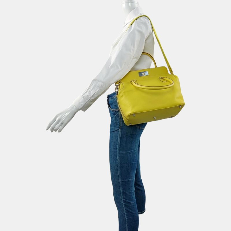 HERMES Toolbox 26 檸檬黃Swift牛皮單肩包銀色五金Q刻中古款可拆卸肩帶-1