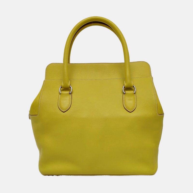 HERMES Toolbox 26 檸檬黃Swift牛皮單肩包銀色五金Q刻中古款可拆卸肩帶-4