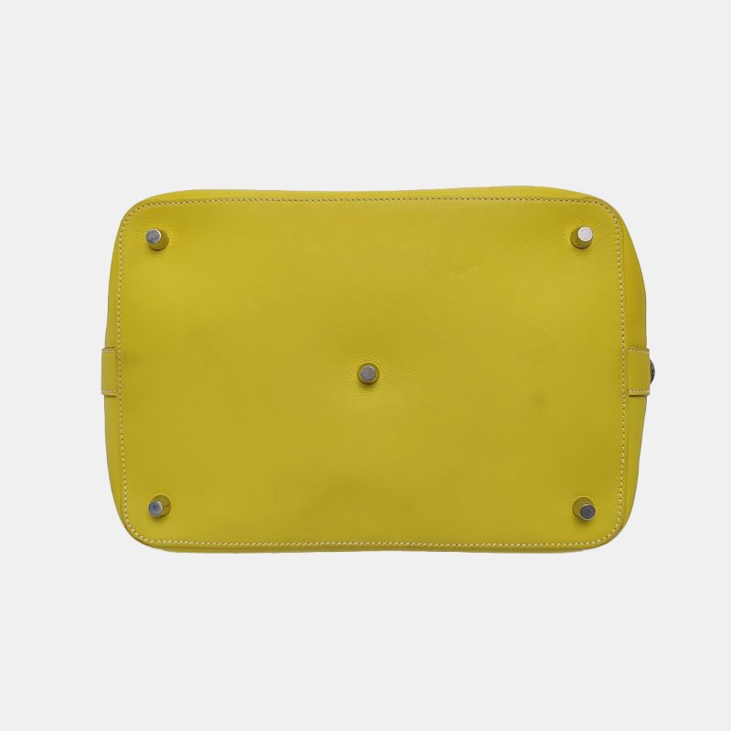 HERMES Toolbox 26 檸檬黃Swift牛皮單肩包銀色五金Q刻中古款可拆卸肩帶-5