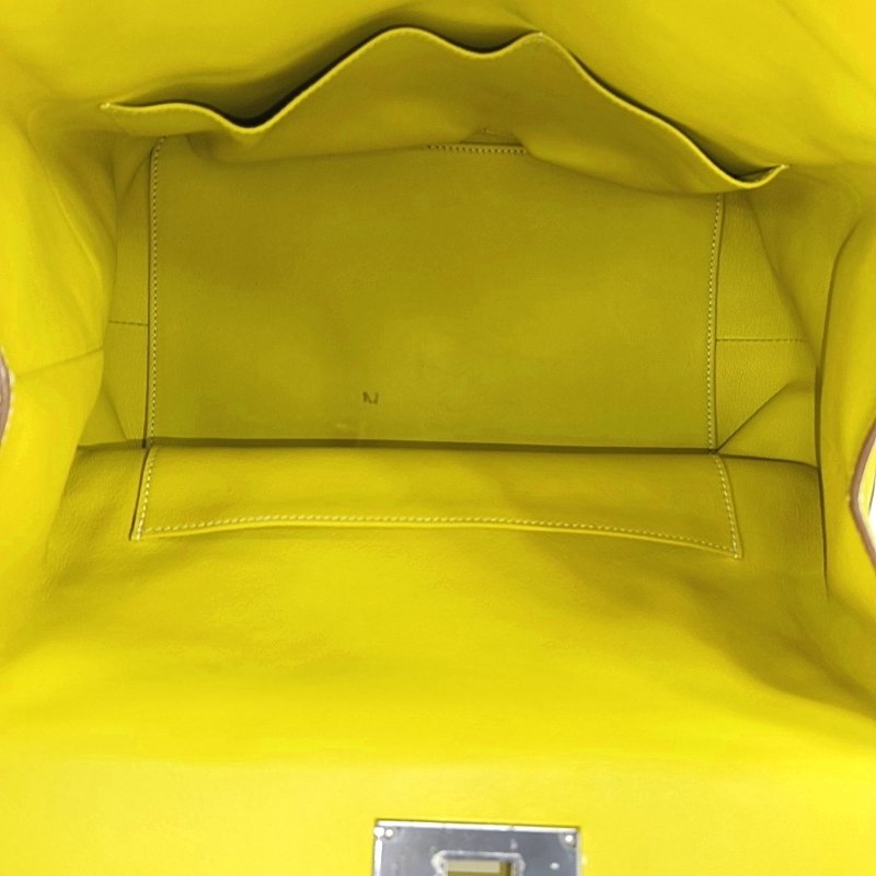 HERMES Toolbox 26 檸檬黃Swift牛皮單肩包銀色五金Q刻中古款可拆卸肩帶-6