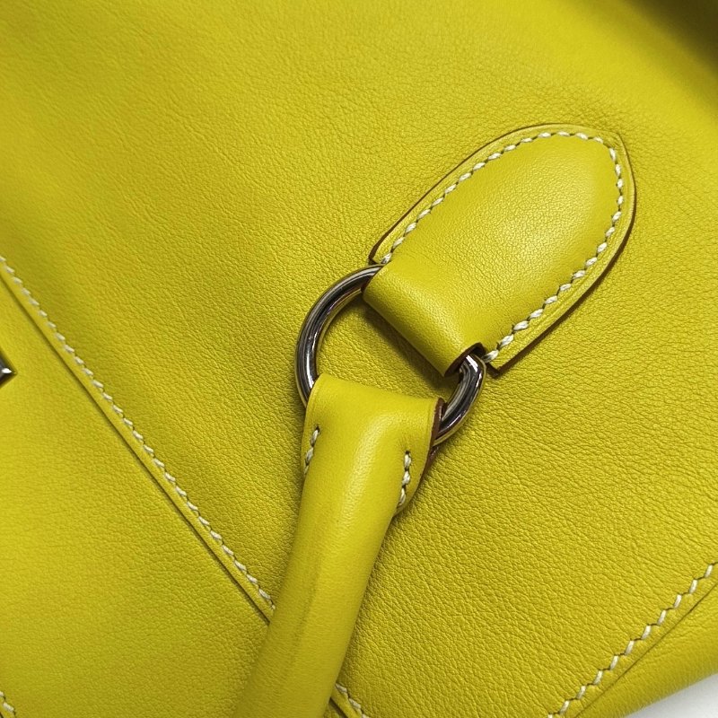 HERMES Toolbox 26 檸檬黃Swift牛皮單肩包銀色五金Q刻中古款可拆卸肩帶-10