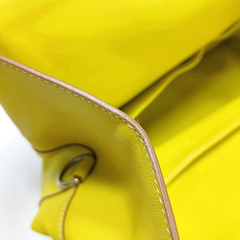 HERMES Toolbox 26 檸檬黃Swift牛皮單肩包銀色五金Q刻中古款可拆卸肩帶-16