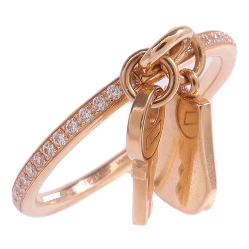 HERMES 18K玫瑰金Kelly Clochette Ring鑽石戒指Hermes#51/US#5.75-0