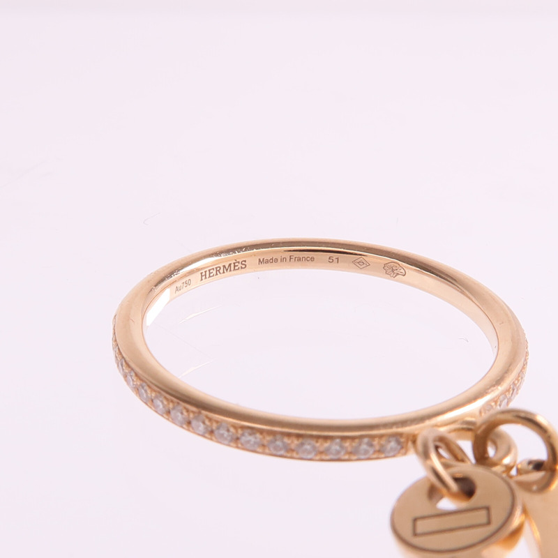 HERMES 18K玫瑰金Kelly Clochette Ring鑽石戒指Hermes#51/US#5.75-4