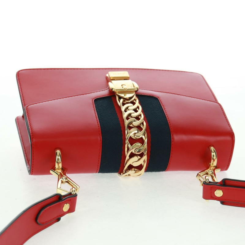 【日本直送】GUCCI Silvi Sherry Line 皮革雙肩包 紅色金色 421882 正品 BA9495V-5