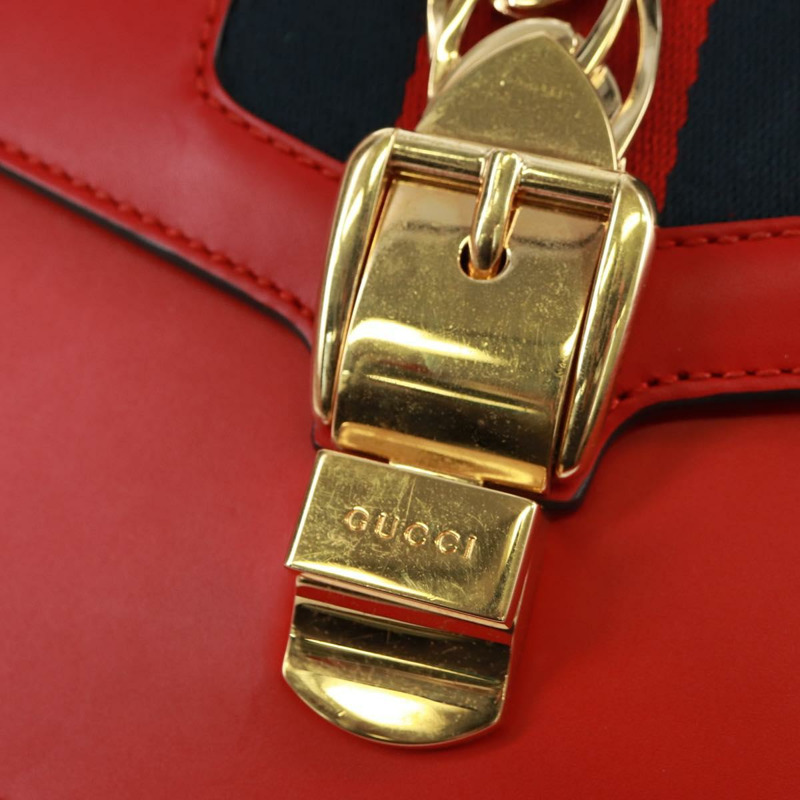 【日本直送】GUCCI Silvi Sherry Line 皮革雙肩包 紅色金色 421882 正品 BA9495V-8