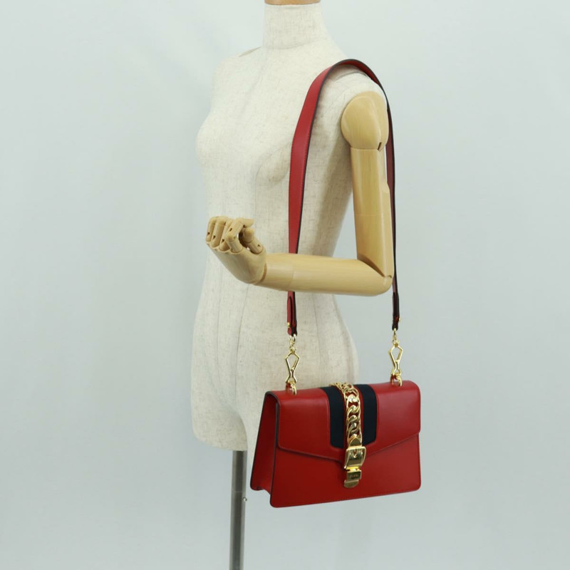 【日本直送】GUCCI Silvi Sherry Line 皮革雙肩包 紅色金色 421882 正品 BA9495V-25