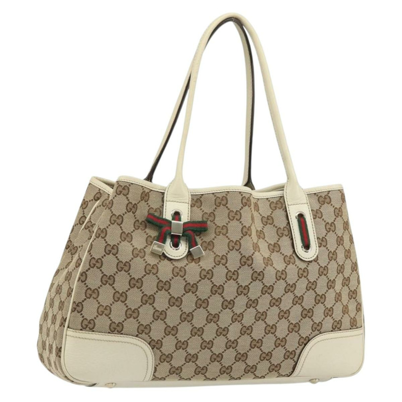 【日本直送】GUCCI GG帆布織帶雪莉系列手提包 米色 金色 163805 正品 162183-0