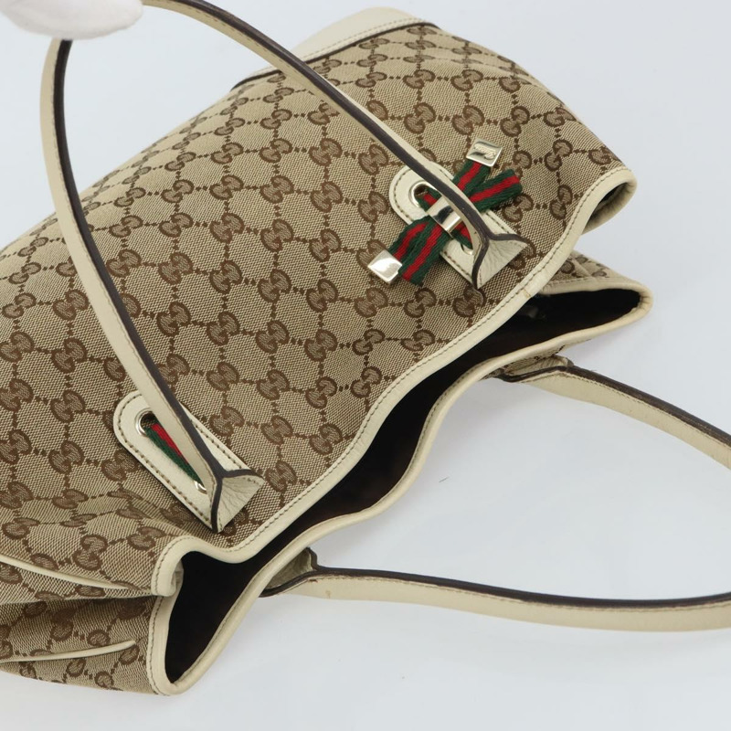 【日本直送】GUCCI GG帆布織帶雪莉系列手提包 米色 金色 163805 正品 162183-5