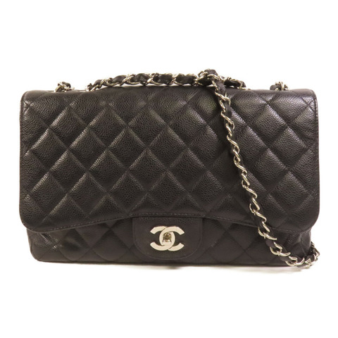 CHANEL 牛皮皮革Large Classic銀扣肩背袋